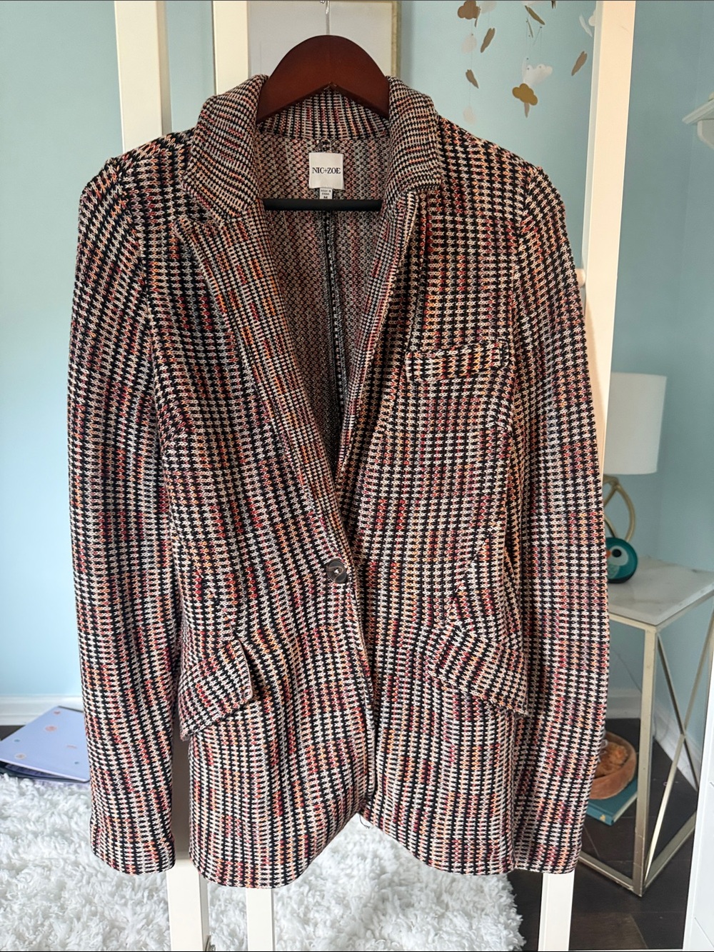 NIC+ZOE Pink Multi Houndstooth Blazer with Notch Lapel
